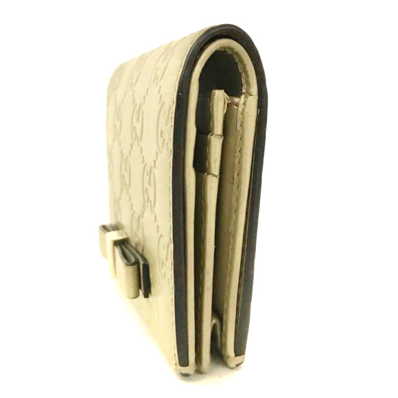 Gold GUCCI Ssima Ribbon GG Logo Leather Bifold Wallet - Picture 3 of 7